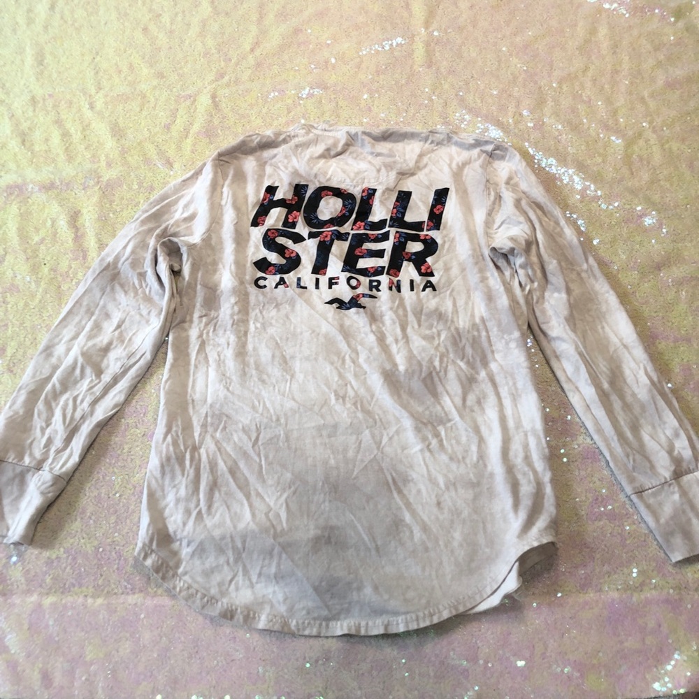 Hollister long sleeve grey white tiedye top black logo small